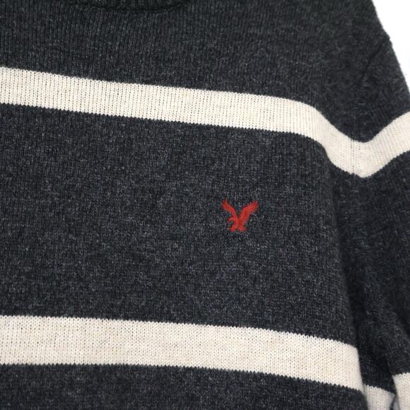 NWT American Eagle Striped Dark Gray Wool Sweater L Tall Skater Punk Grunge 90s - Picture 2 of 6